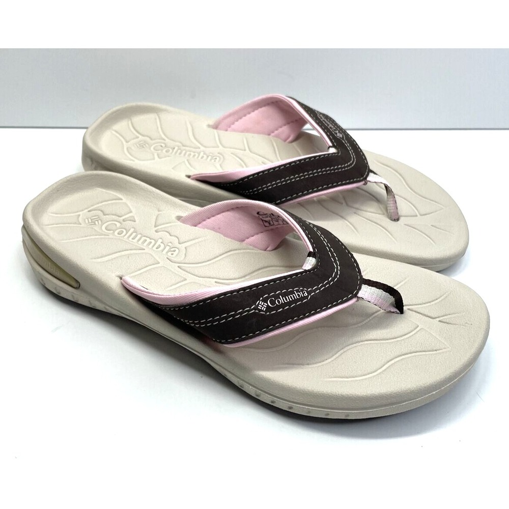 COLUMBIA WOMEN'S SUN SPRITE BROWN/PINK‎ THONG FLIP FLOP SANDAL SIZE 5